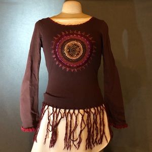 Burgundy embroidered tassel/fringe top